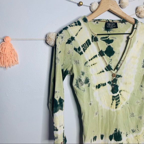 VINTAGE y2k ribbed crop green tie dye tee - Picture 6 of 12